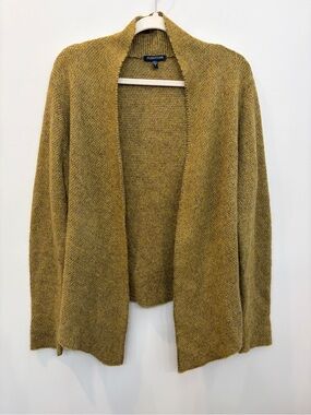 Eileen Fisher Green Knit Open Front Shawl Collar Cardigan Sweater Size L